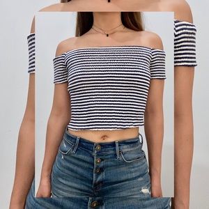 Young&Reckless Smocked Off-shoulder top - S / Blue